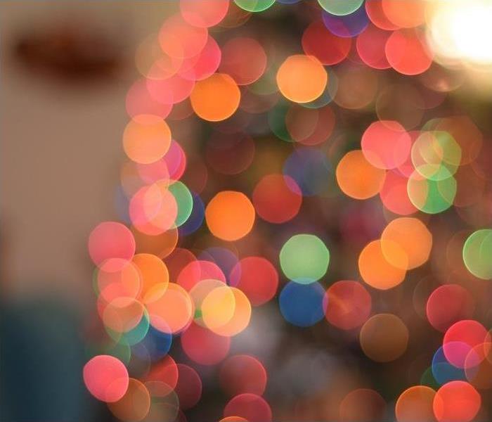 Close up of Christmas lights; lights blurred