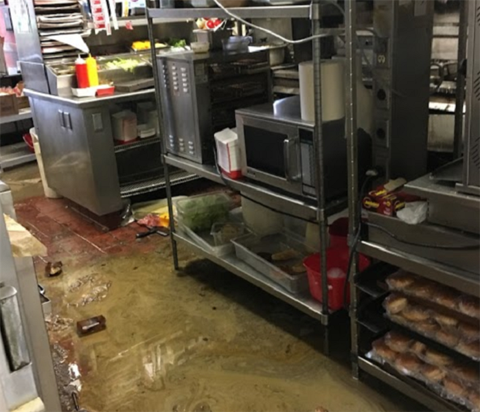 water damaged commercial kitchen
